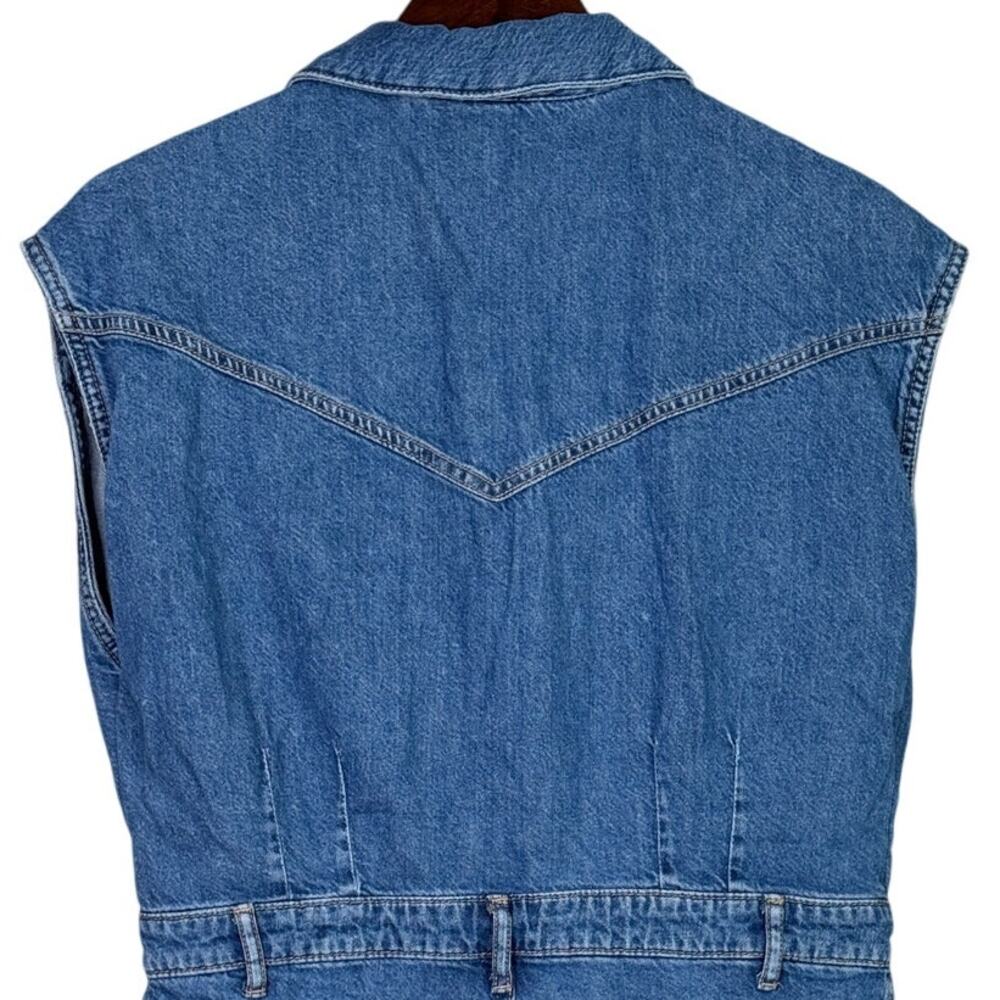 Zara Sleeveless Collard Button Denim Short Jean Shorts Romper L Dark Wash Blue - Picture 6 of 15